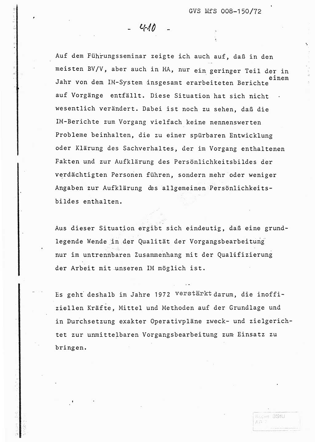 Referat (Entwurf) des Genossen Minister (Generaloberst Erich Mielke) auf der Dienstkonferenz 1972, Ministerium für Staatssicherheit (MfS) [Deutsche Demokratische Republik (DDR)], Der Minister, Geheime Verschlußsache (GVS) 008-150/72, Berlin 25.2.1972, Seite 410 (Ref. Entw. DK MfS DDR Min. GVS 008-150/72 1972, S. 410)