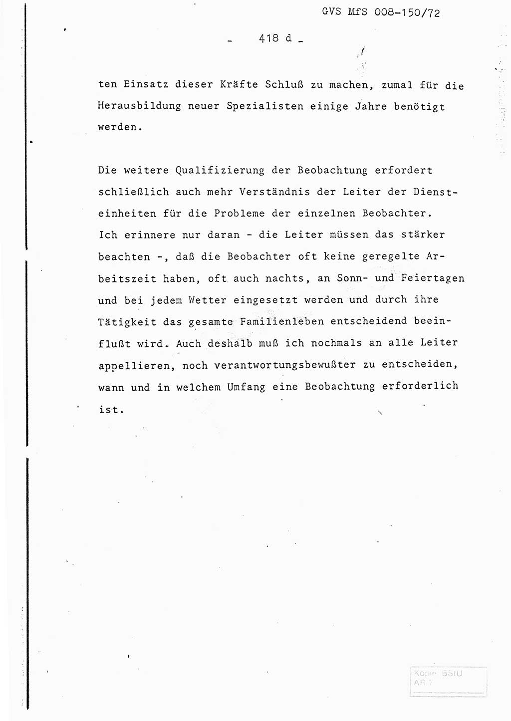 Referat (Entwurf) des Genossen Minister (Generaloberst Erich Mielke) auf der Dienstkonferenz 1972, Ministerium für Staatssicherheit (MfS) [Deutsche Demokratische Republik (DDR)], Der Minister, Geheime Verschlußsache (GVS) 008-150/72, Berlin 25.2.1972, Seite 418/4 (Ref. Entw. DK MfS DDR Min. GVS 008-150/72 1972, S. 418/4)