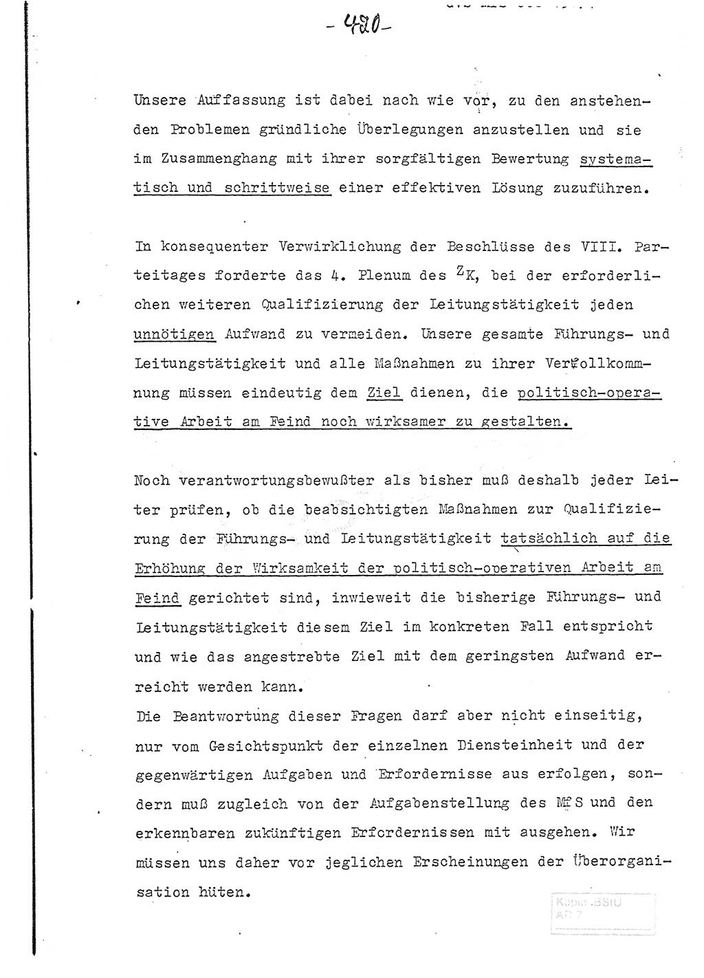 Referat (Entwurf) des Genossen Minister (Generaloberst Erich Mielke) auf der Dienstkonferenz 1972, Ministerium für Staatssicherheit (MfS) [Deutsche Demokratische Republik (DDR)], Der Minister, Geheime Verschlußsache (GVS) 008-150/72, Berlin 25.2.1972, Seite 420 (Ref. Entw. DK MfS DDR Min. GVS 008-150/72 1972, S. 420)