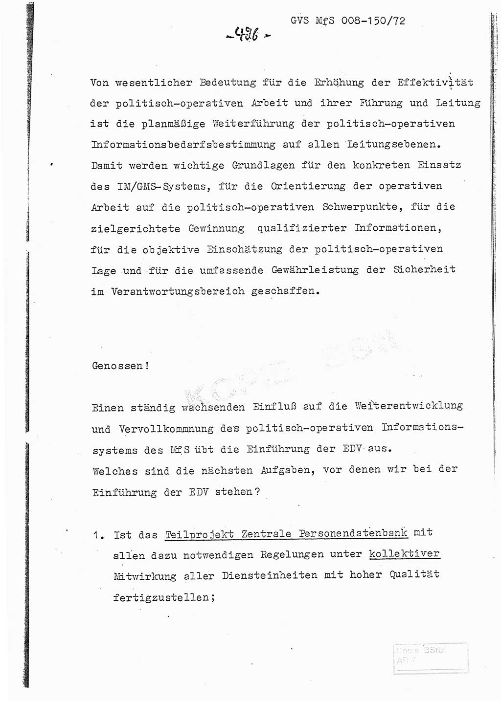 Referat (Entwurf) des Genossen Minister (Generaloberst Erich Mielke) auf der Dienstkonferenz 1972, Ministerium für Staatssicherheit (MfS) [Deutsche Demokratische Republik (DDR)], Der Minister, Geheime Verschlußsache (GVS) 008-150/72, Berlin 25.2.1972, Seite 426 (Ref. Entw. DK MfS DDR Min. GVS 008-150/72 1972, S. 426)