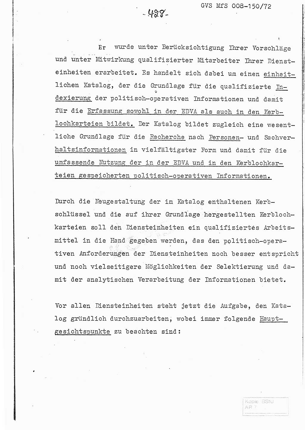 Referat (Entwurf) des Genossen Minister (Generaloberst Erich Mielke) auf der Dienstkonferenz 1972, Ministerium für Staatssicherheit (MfS) [Deutsche Demokratische Republik (DDR)], Der Minister, Geheime Verschlußsache (GVS) 008-150/72, Berlin 25.2.1972, Seite 428 (Ref. Entw. DK MfS DDR Min. GVS 008-150/72 1972, S. 428)