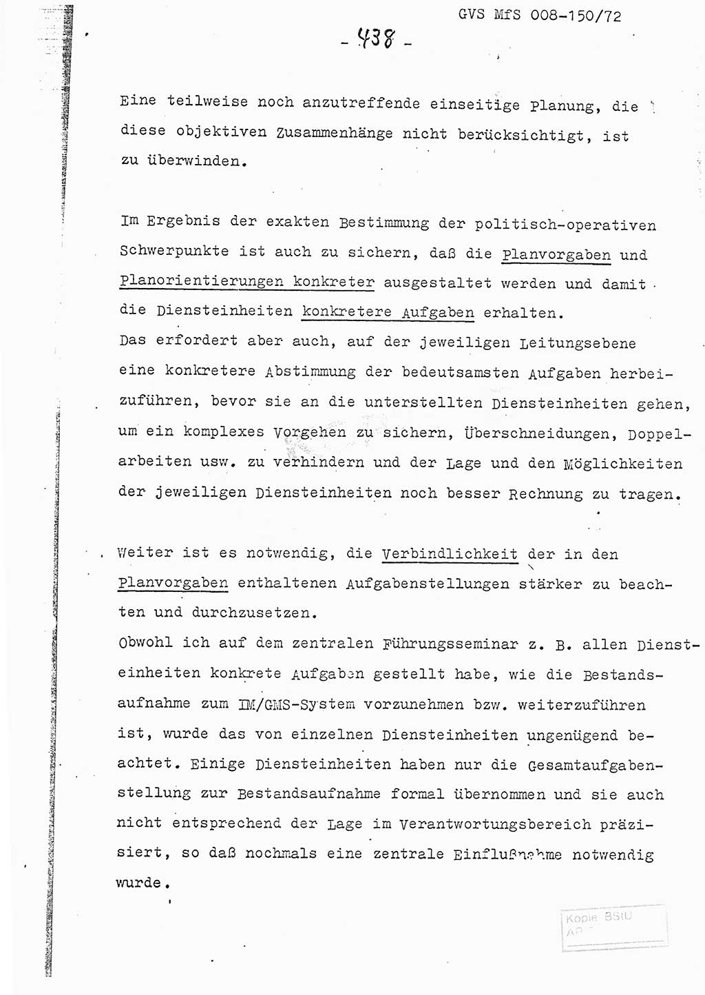 Referat (Entwurf) des Genossen Minister (Generaloberst Erich Mielke) auf der Dienstkonferenz 1972, Ministerium für Staatssicherheit (MfS) [Deutsche Demokratische Republik (DDR)], Der Minister, Geheime Verschlußsache (GVS) 008-150/72, Berlin 25.2.1972, Seite 438 (Ref. Entw. DK MfS DDR Min. GVS 008-150/72 1972, S. 438)