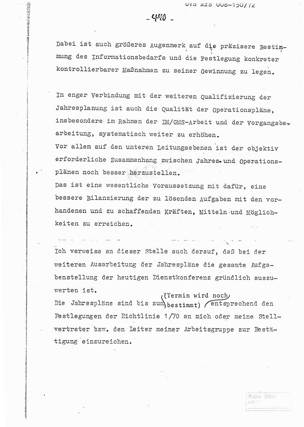 Referat (Entwurf) des Genossen Minister (Generaloberst Erich Mielke) auf der Dienstkonferenz 1972, Ministerium für Staatssicherheit (MfS) [Deutsche Demokratische Republik (DDR)], Der Minister, Geheime Verschlußsache (GVS) 008-150/72, Berlin 25.2.1972, Seite 440 (Ref. Entw. DK MfS DDR Min. GVS 008-150/72 1972, S. 440)
