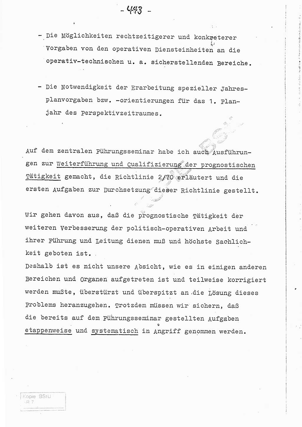 Referat (Entwurf) des Genossen Minister (Generaloberst Erich Mielke) auf der Dienstkonferenz 1972, Ministerium für Staatssicherheit (MfS) [Deutsche Demokratische Republik (DDR)], Der Minister, Geheime Verschlußsache (GVS) 008-150/72, Berlin 25.2.1972, Seite 443 (Ref. Entw. DK MfS DDR Min. GVS 008-150/72 1972, S. 443)