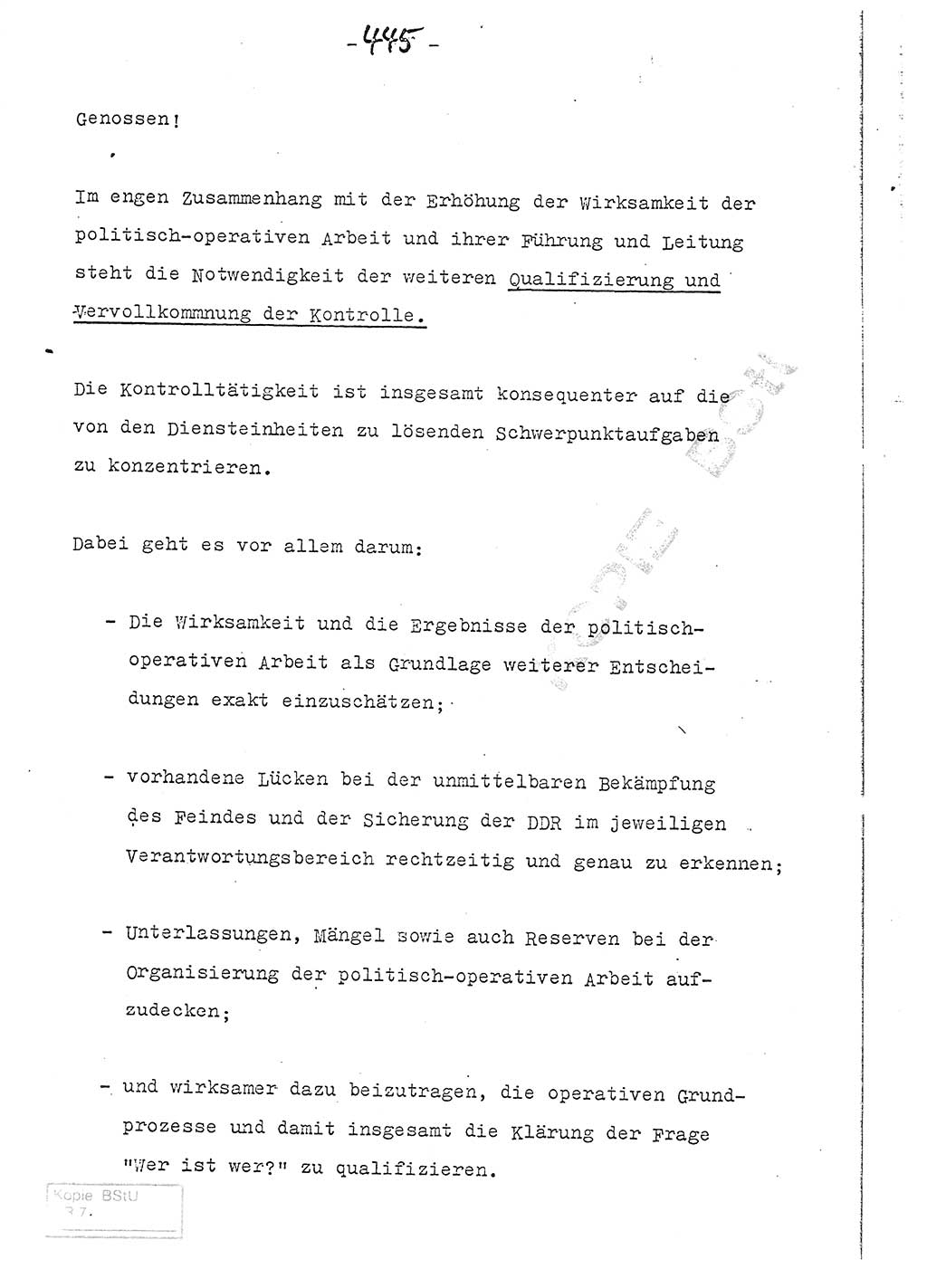Referat (Entwurf) des Genossen Minister (Generaloberst Erich Mielke) auf der Dienstkonferenz 1972, Ministerium für Staatssicherheit (MfS) [Deutsche Demokratische Republik (DDR)], Der Minister, Geheime Verschlußsache (GVS) 008-150/72, Berlin 25.2.1972, Seite 445 (Ref. Entw. DK MfS DDR Min. GVS 008-150/72 1972, S. 445)