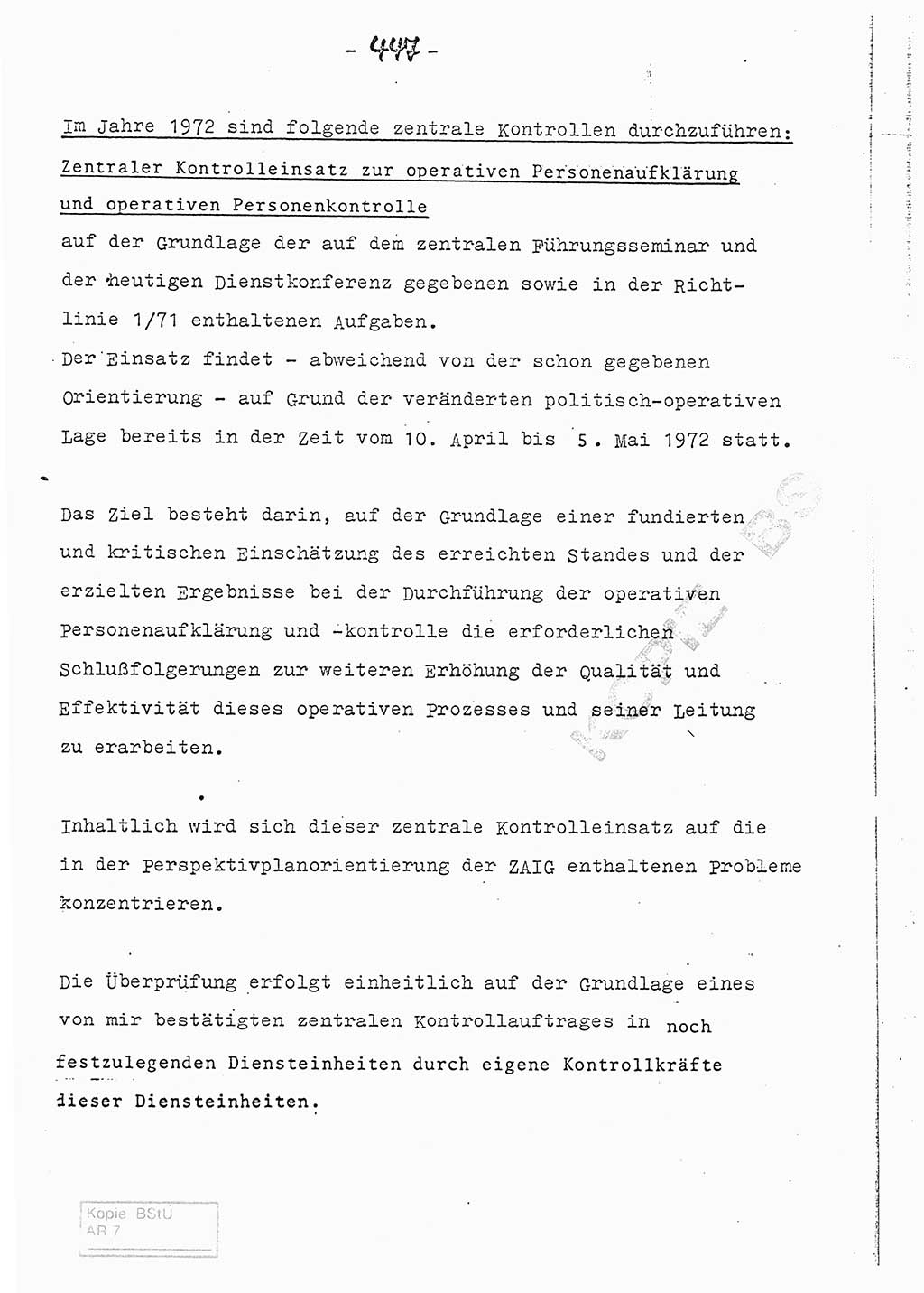 Referat (Entwurf) des Genossen Minister (Generaloberst Erich Mielke) auf der Dienstkonferenz 1972, Ministerium für Staatssicherheit (MfS) [Deutsche Demokratische Republik (DDR)], Der Minister, Geheime Verschlußsache (GVS) 008-150/72, Berlin 25.2.1972, Seite 447 (Ref. Entw. DK MfS DDR Min. GVS 008-150/72 1972, S. 447)