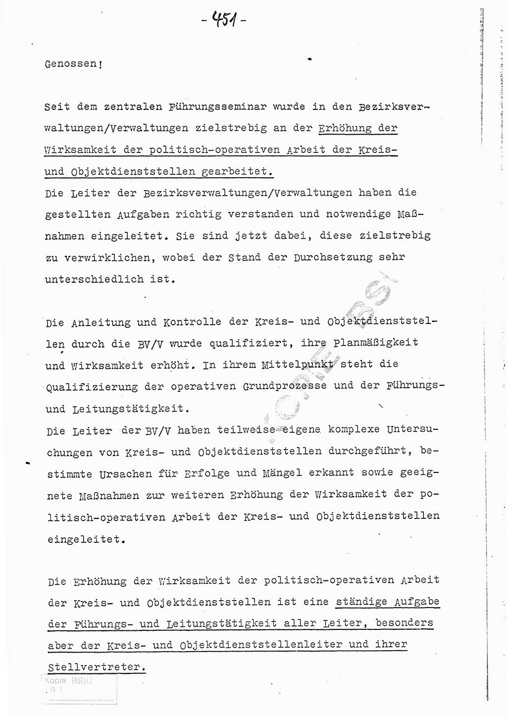 Referat (Entwurf) des Genossen Minister (Generaloberst Erich Mielke) auf der Dienstkonferenz 1972, Ministerium für Staatssicherheit (MfS) [Deutsche Demokratische Republik (DDR)], Der Minister, Geheime Verschlußsache (GVS) 008-150/72, Berlin 25.2.1972, Seite 451 (Ref. Entw. DK MfS DDR Min. GVS 008-150/72 1972, S. 451)