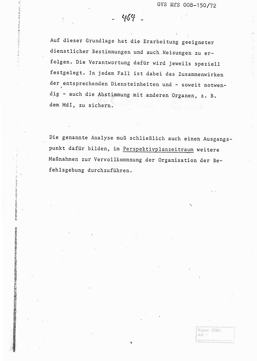 Referat (Entwurf) des Genossen Minister (Generaloberst Erich Mielke) auf der Dienstkonferenz 1972, Ministerium für Staatssicherheit (MfS) [Deutsche Demokratische Republik (DDR)], Der Minister, Geheime Verschlußsache (GVS) 008-150/72, Berlin 25.2.1972, Seite 464 (Ref. Entw. DK MfS DDR Min. GVS 008-150/72 1972, S. 464)
