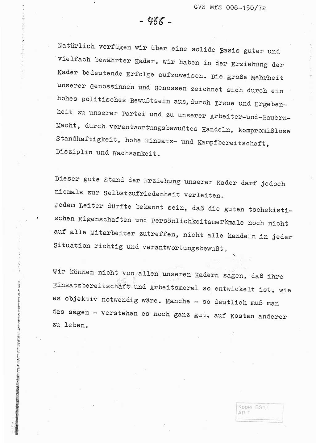 Referat (Entwurf) des Genossen Minister (Generaloberst Erich Mielke) auf der Dienstkonferenz 1972, Ministerium für Staatssicherheit (MfS) [Deutsche Demokratische Republik (DDR)], Der Minister, Geheime Verschlußsache (GVS) 008-150/72, Berlin 25.2.1972, Seite 466 (Ref. Entw. DK MfS DDR Min. GVS 008-150/72 1972, S. 466)
