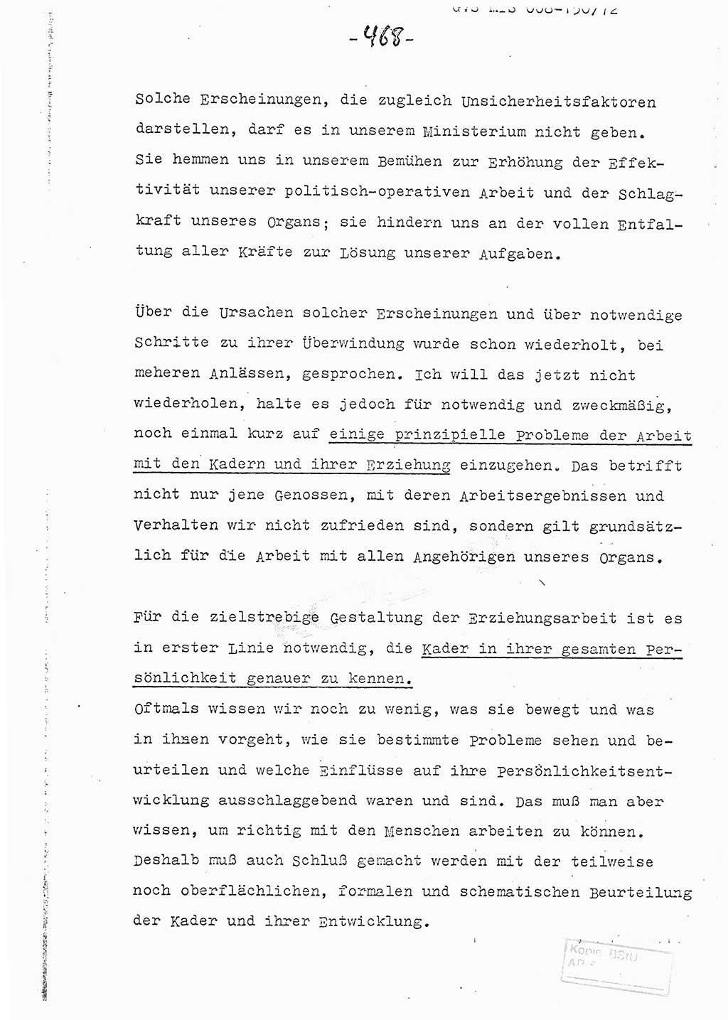Referat (Entwurf) des Genossen Minister (Generaloberst Erich Mielke) auf der Dienstkonferenz 1972, Ministerium für Staatssicherheit (MfS) [Deutsche Demokratische Republik (DDR)], Der Minister, Geheime Verschlußsache (GVS) 008-150/72, Berlin 25.2.1972, Seite 468 (Ref. Entw. DK MfS DDR Min. GVS 008-150/72 1972, S. 468)