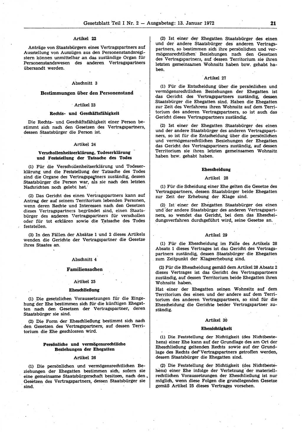 Gesetzblatt (GBl.) der Deutschen Demokratischen Republik (DDR) Teil Ⅰ 1972, Seite 21 (GBl. DDR Ⅰ 1972, S. 21)