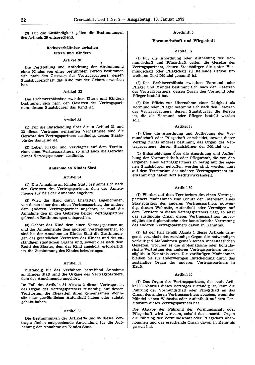 Gesetzblatt (GBl.) der Deutschen Demokratischen Republik (DDR) Teil Ⅰ 1972, Seite 22 (GBl. DDR Ⅰ 1972, S. 22)