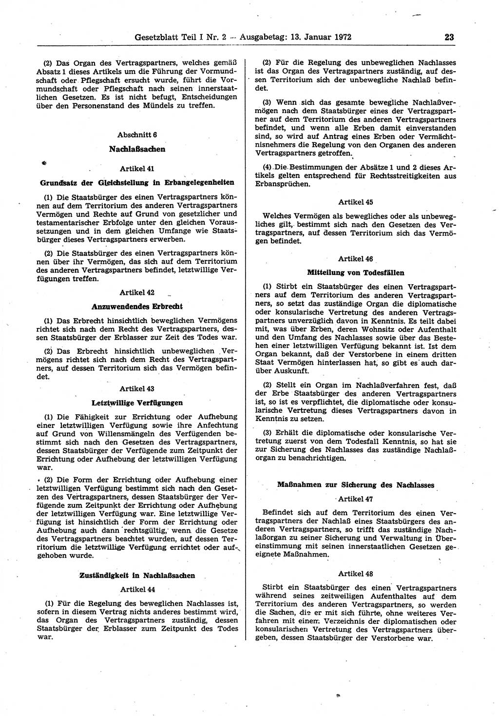 Gesetzblatt (GBl.) der Deutschen Demokratischen Republik (DDR) Teil Ⅰ 1972, Seite 23 (GBl. DDR Ⅰ 1972, S. 23)