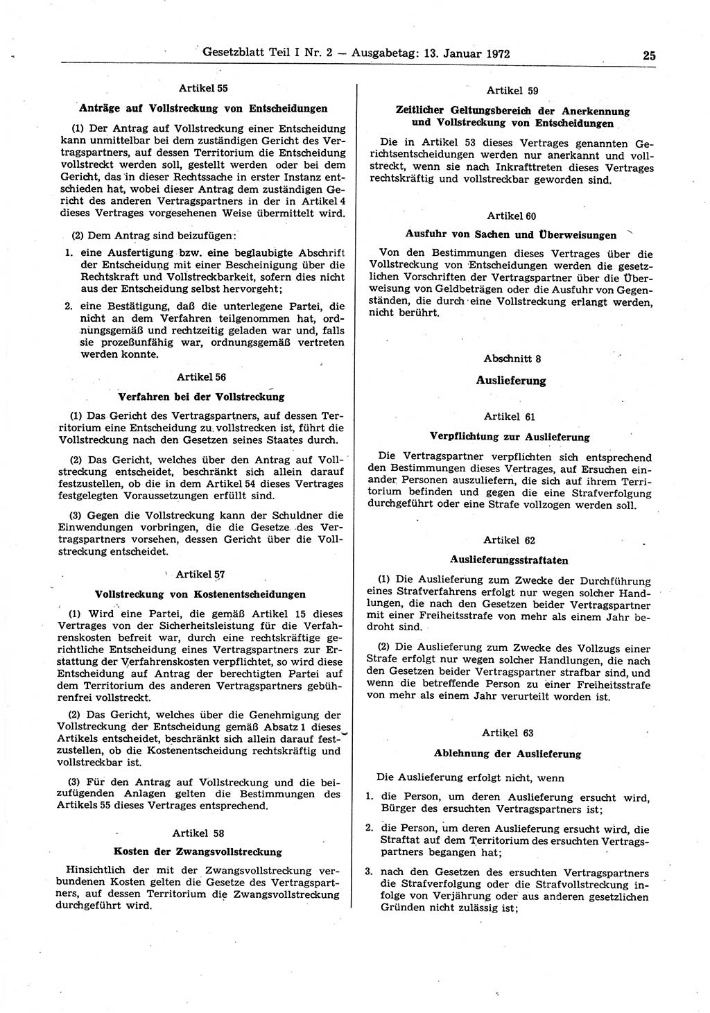 Gesetzblatt (GBl.) der Deutschen Demokratischen Republik (DDR) Teil Ⅰ 1972, Seite 25 (GBl. DDR Ⅰ 1972, S. 25)