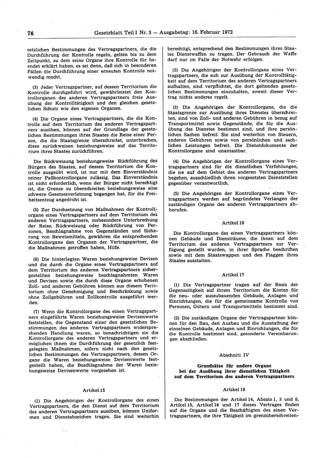 Gesetzblatt (GBl.) der Deutschen Demokratischen Republik (DDR) Teil Ⅰ 1972, Seite 76 (GBl. DDR Ⅰ 1972, S. 76)