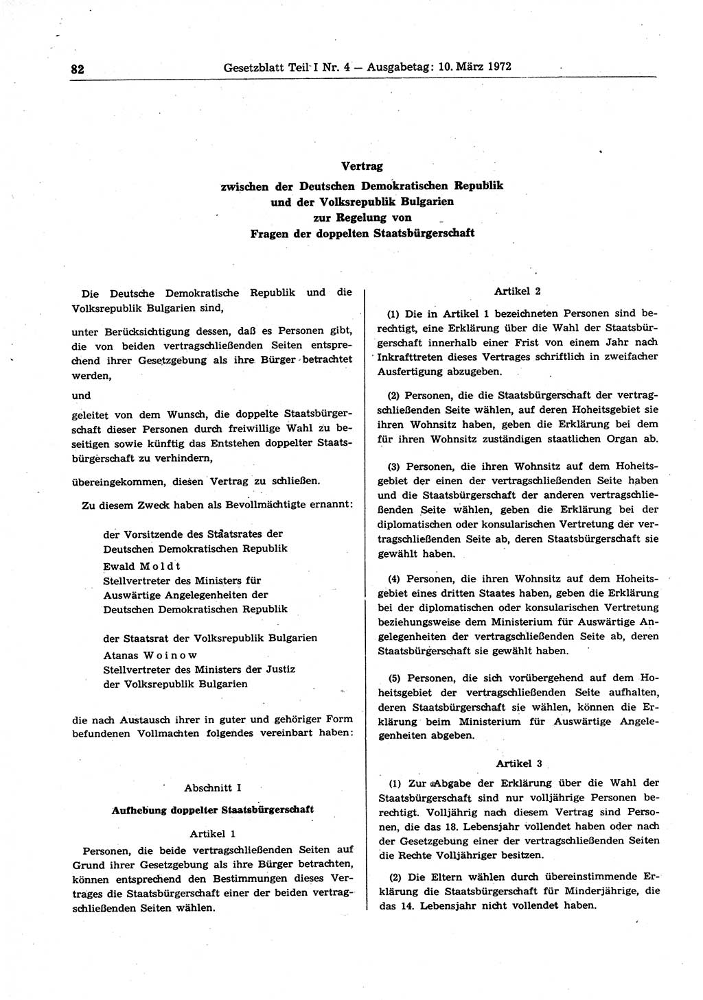 Gesetzblatt (GBl.) der Deutschen Demokratischen Republik (DDR) Teil Ⅰ 1972, Seite 82 (GBl. DDR Ⅰ 1972, S. 82)