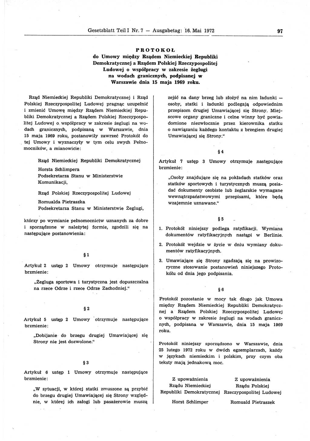 Gesetzblatt (GBl.) der Deutschen Demokratischen Republik (DDR) Teil Ⅰ 1972, Seite 97 (GBl. DDR Ⅰ 1972, S. 97)