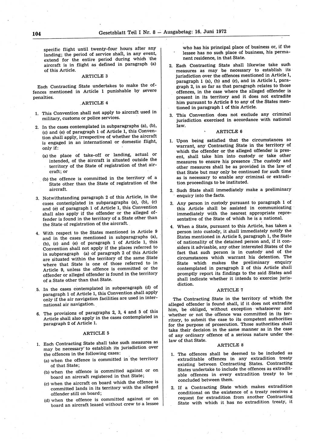 Gesetzblatt (GBl.) der Deutschen Demokratischen Republik (DDR) Teil Ⅰ 1972, Seite 104 (GBl. DDR Ⅰ 1972, S. 104)