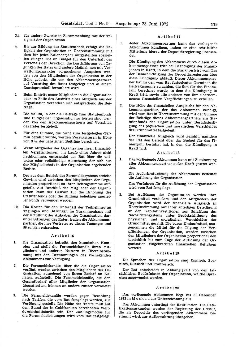 Gesetzblatt (GBl.) der Deutschen Demokratischen Republik (DDR) Teil Ⅰ 1972, Seite 119 (GBl. DDR Ⅰ 1972, S. 119)
