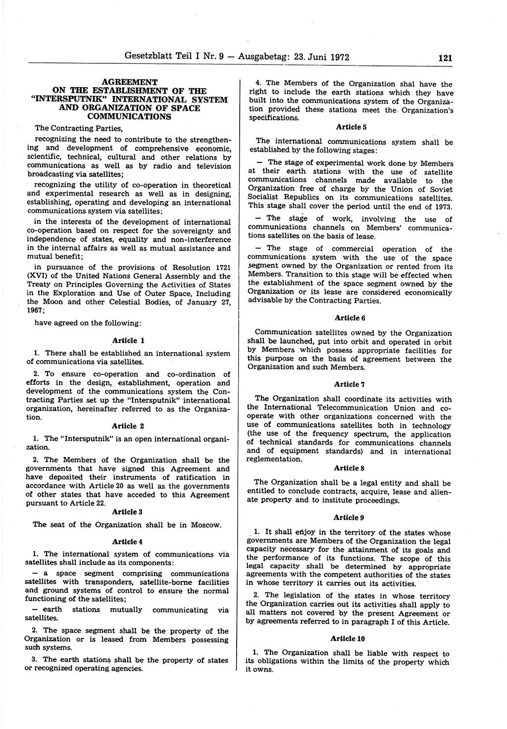 Gesetzblatt (GBl.) der Deutschen Demokratischen Republik (DDR) Teil Ⅰ 1972, Seite 121 (GBl. DDR Ⅰ 1972, S. 121)