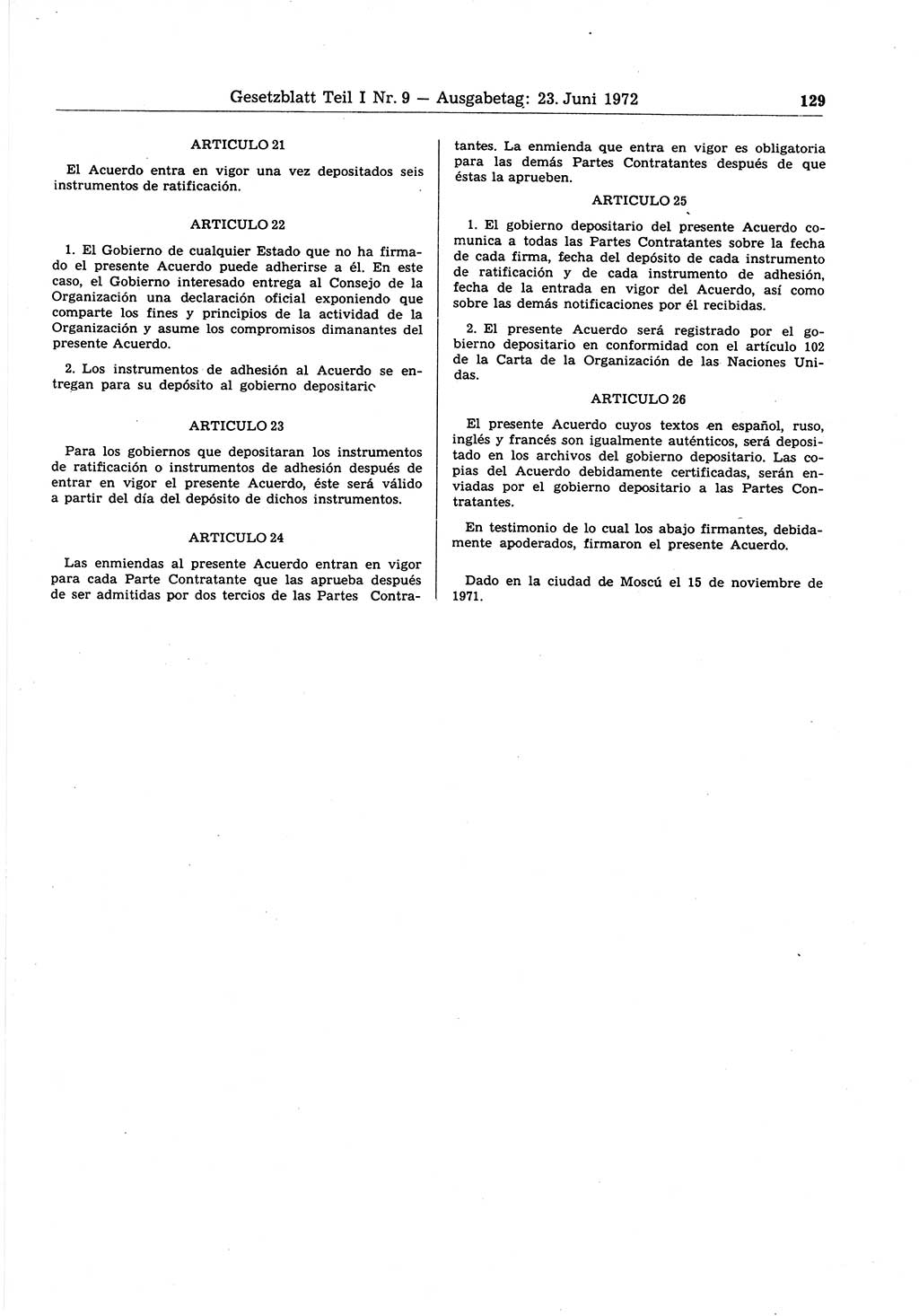 Gesetzblatt (GBl.) der Deutschen Demokratischen Republik (DDR) Teil Ⅰ 1972, Seite 129 (GBl. DDR Ⅰ 1972, S. 129)