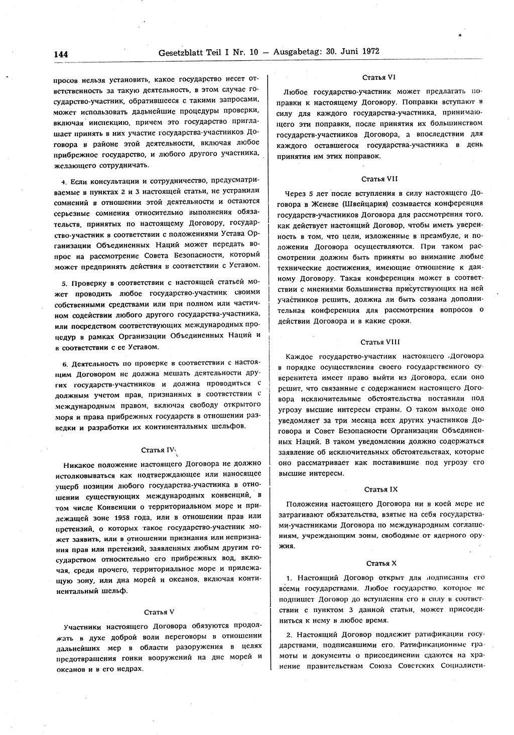 Gesetzblatt (GBl.) der Deutschen Demokratischen Republik (DDR) Teil Ⅰ 1972, Seite 144 (GBl. DDR Ⅰ 1972, S. 144)