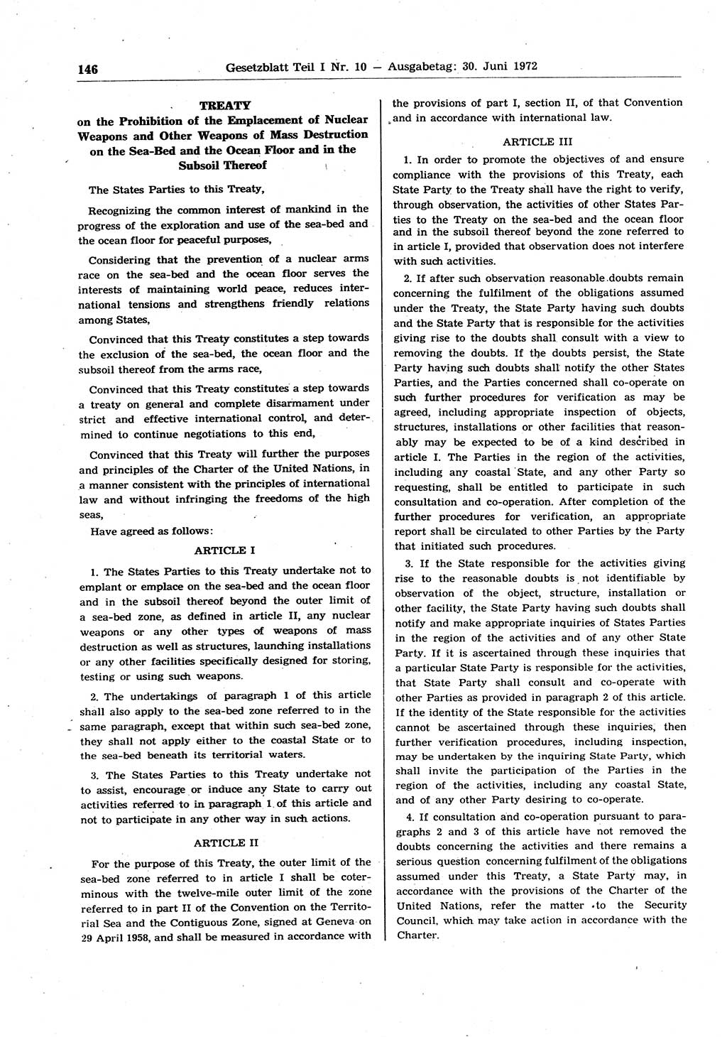 Gesetzblatt (GBl.) der Deutschen Demokratischen Republik (DDR) Teil Ⅰ 1972, Seite 146 (GBl. DDR Ⅰ 1972, S. 146)