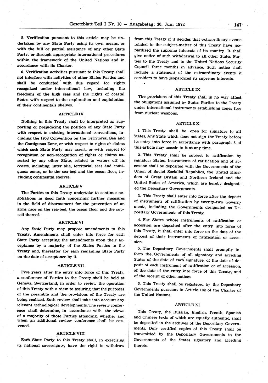 Gesetzblatt (GBl.) der Deutschen Demokratischen Republik (DDR) Teil Ⅰ 1972, Seite 147 (GBl. DDR Ⅰ 1972, S. 147)