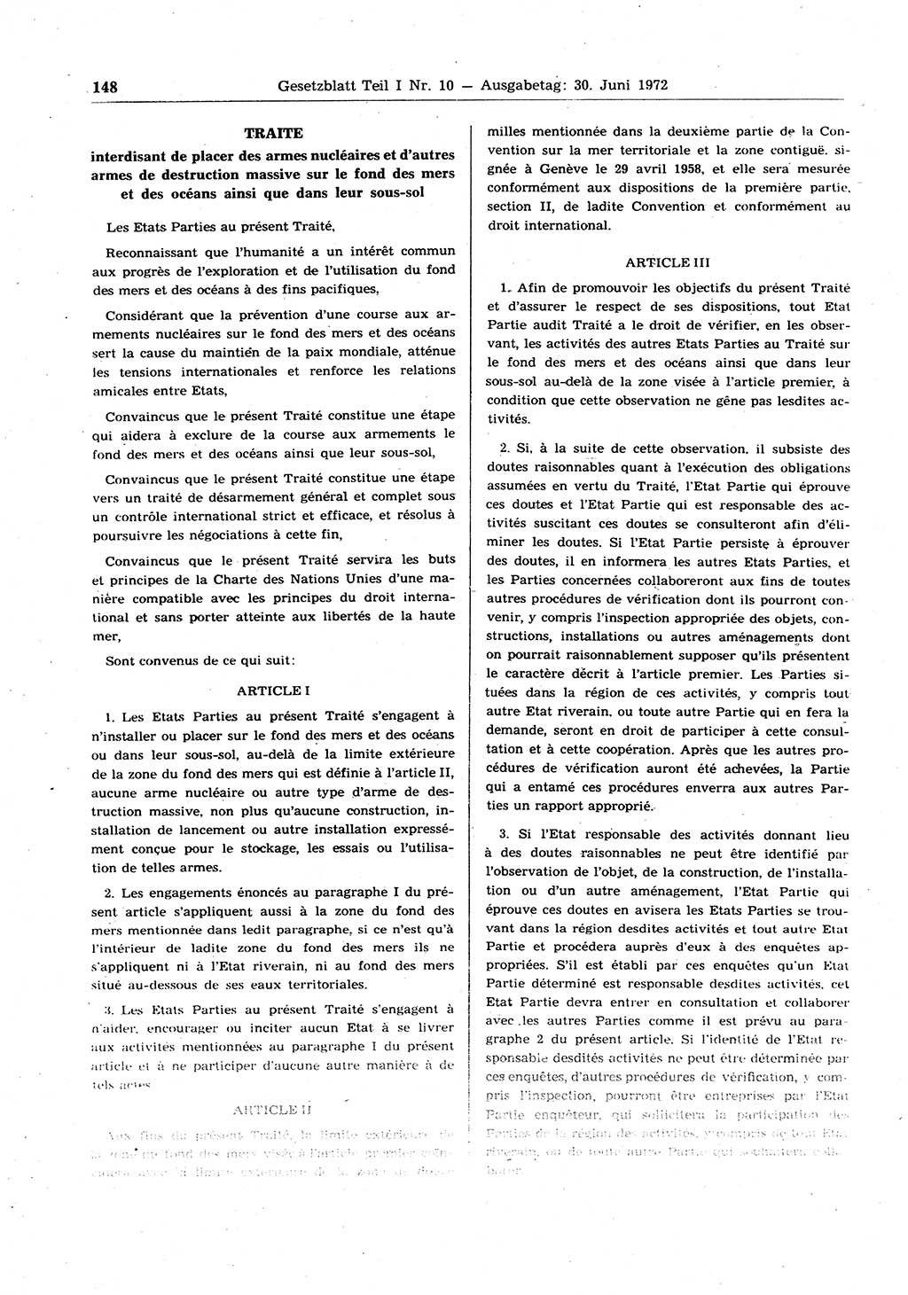 Gesetzblatt (GBl.) der Deutschen Demokratischen Republik (DDR) Teil Ⅰ 1972, Seite 148 (GBl. DDR Ⅰ 1972, S. 148)