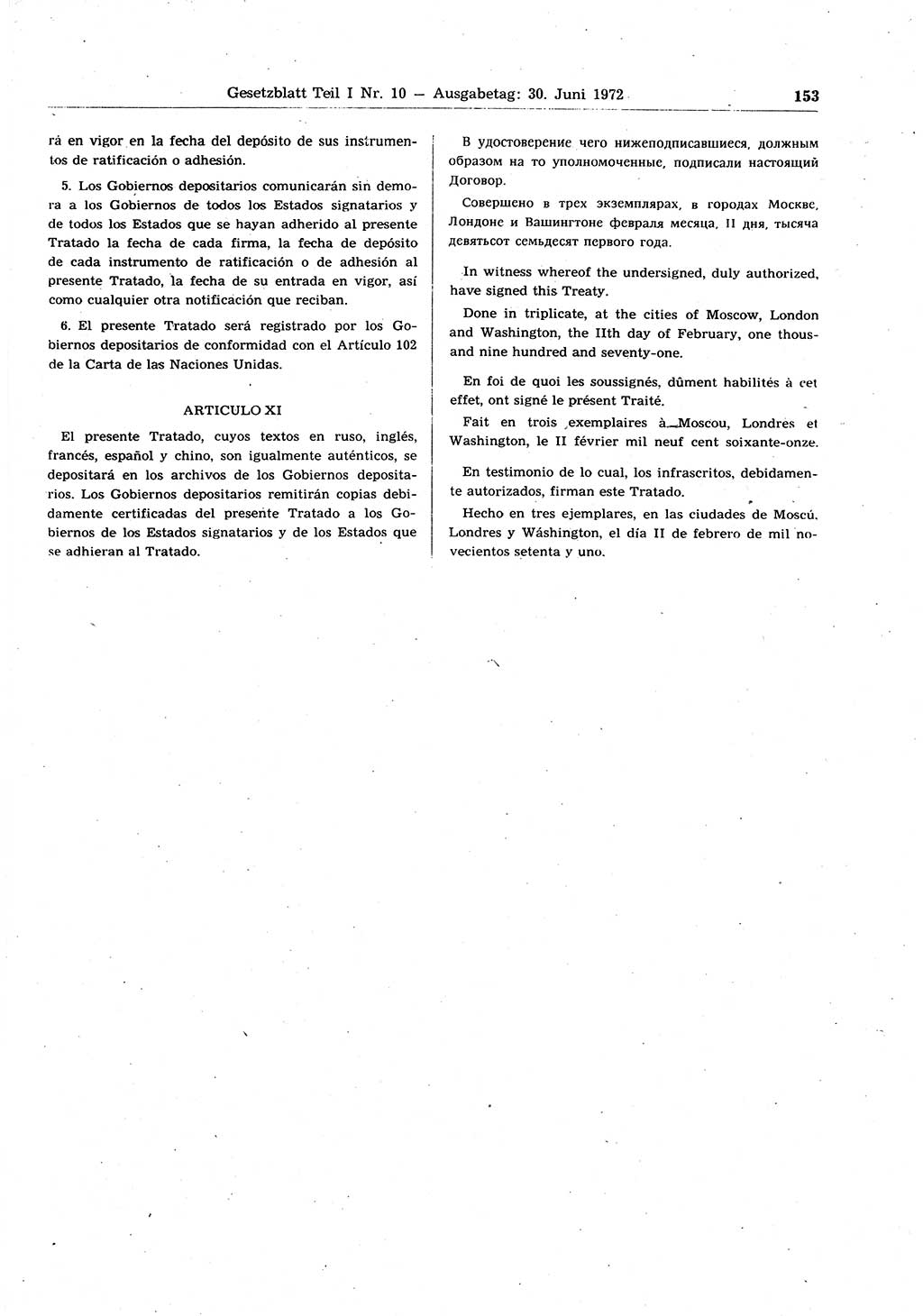 Gesetzblatt (GBl.) der Deutschen Demokratischen Republik (DDR) Teil Ⅰ 1972, Seite 153 (GBl. DDR Ⅰ 1972, S. 153)