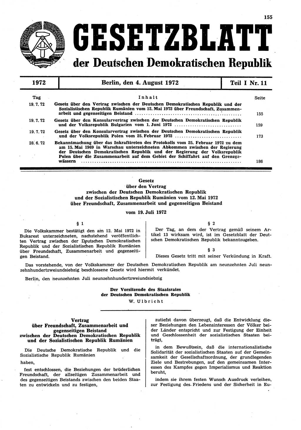 Gesetzblatt (GBl.) der Deutschen Demokratischen Republik (DDR) Teil Ⅰ 1972, Seite 155 (GBl. DDR Ⅰ 1972, S. 155)