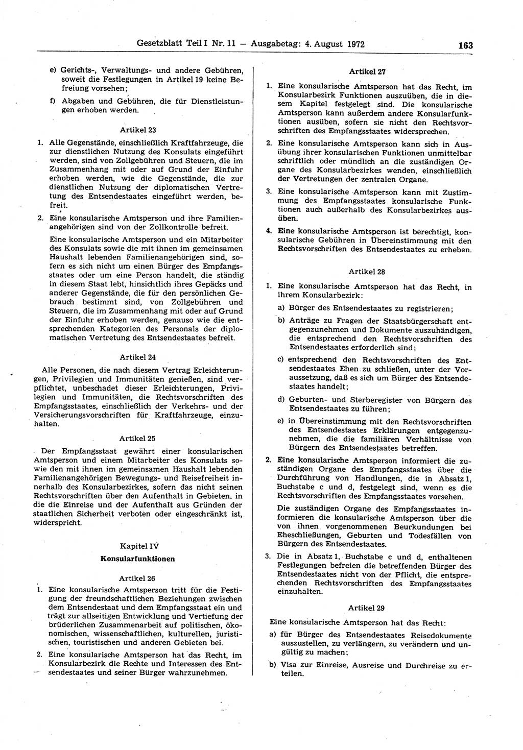 Gesetzblatt (GBl.) der Deutschen Demokratischen Republik (DDR) Teil Ⅰ 1972, Seite 163 (GBl. DDR Ⅰ 1972, S. 163)