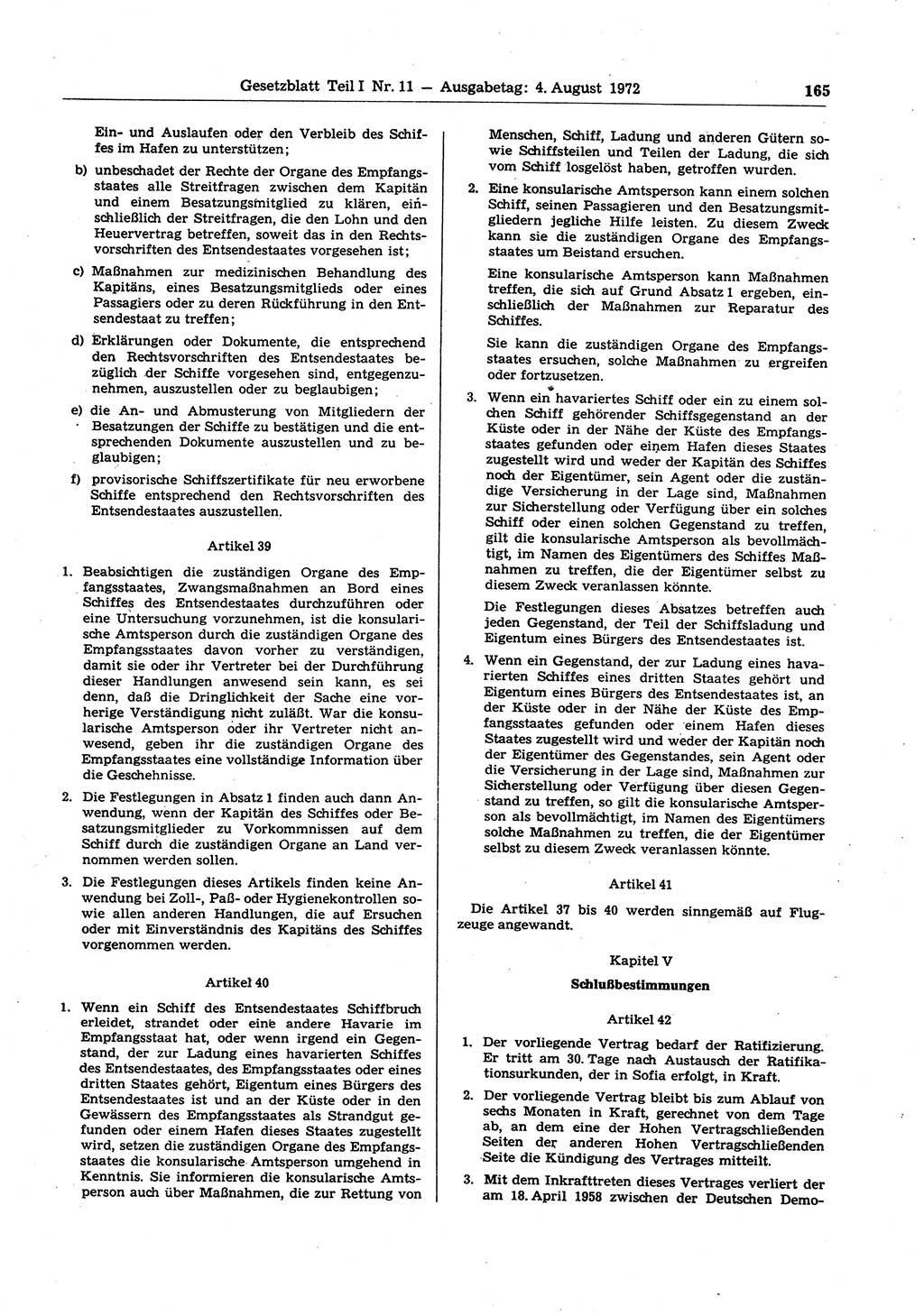 Gesetzblatt (GBl.) der Deutschen Demokratischen Republik (DDR) Teil Ⅰ 1972, Seite 165 (GBl. DDR Ⅰ 1972, S. 165)