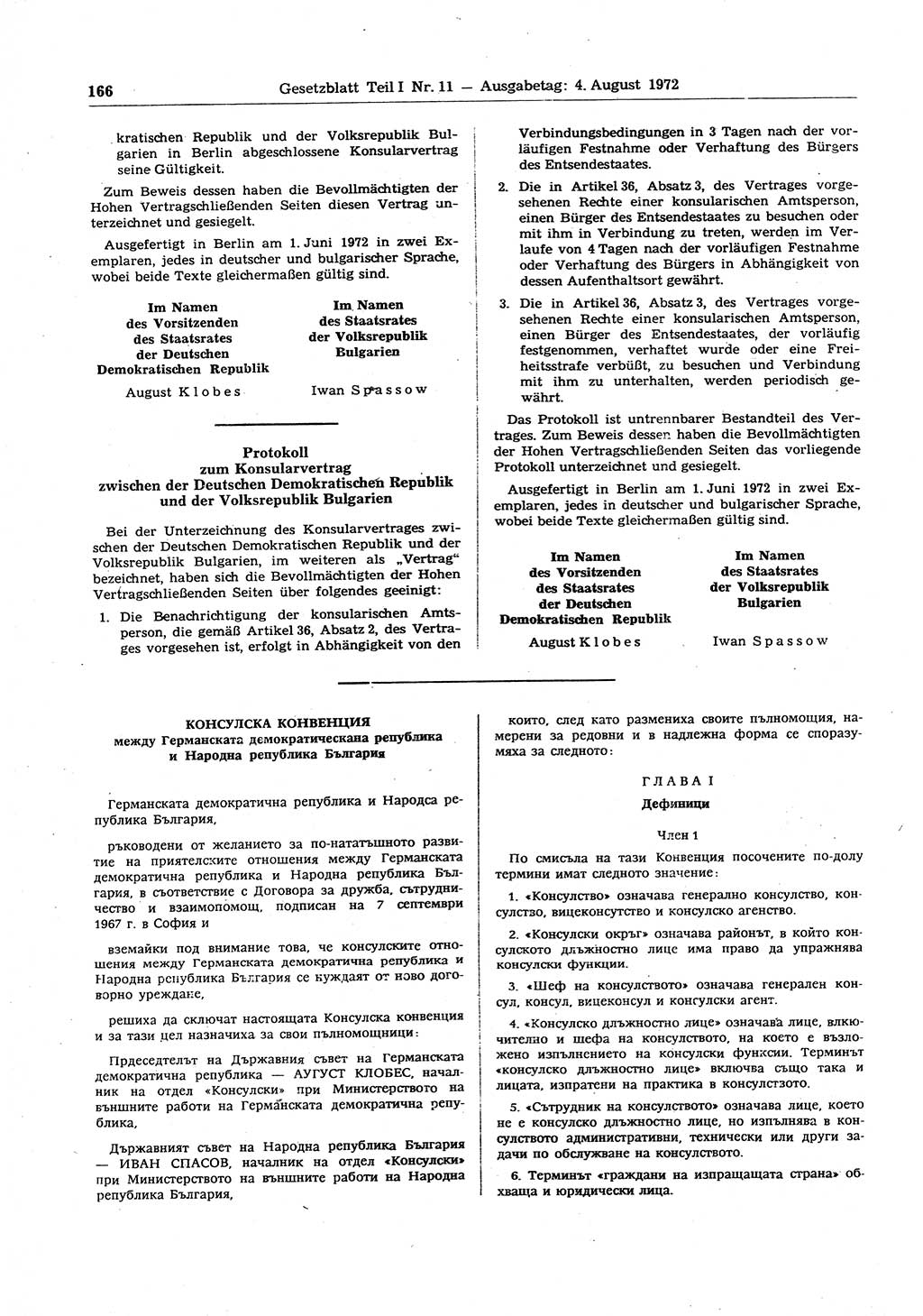 Gesetzblatt (GBl.) der Deutschen Demokratischen Republik (DDR) Teil Ⅰ 1972, Seite 166 (GBl. DDR Ⅰ 1972, S. 166)