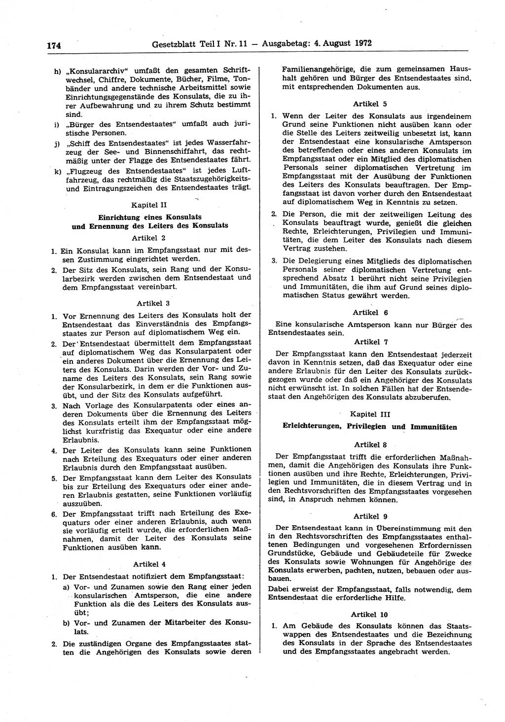 Gesetzblatt (GBl.) der Deutschen Demokratischen Republik (DDR) Teil Ⅰ 1972, Seite 174 (GBl. DDR Ⅰ 1972, S. 174)