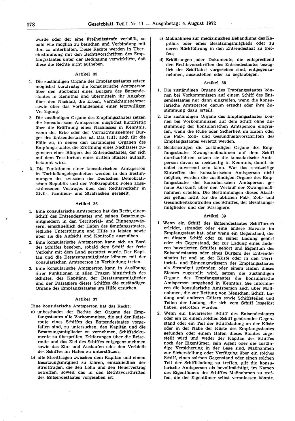 Gesetzblatt (GBl.) der Deutschen Demokratischen Republik (DDR) Teil Ⅰ 1972, Seite 178 (GBl. DDR Ⅰ 1972, S. 178)