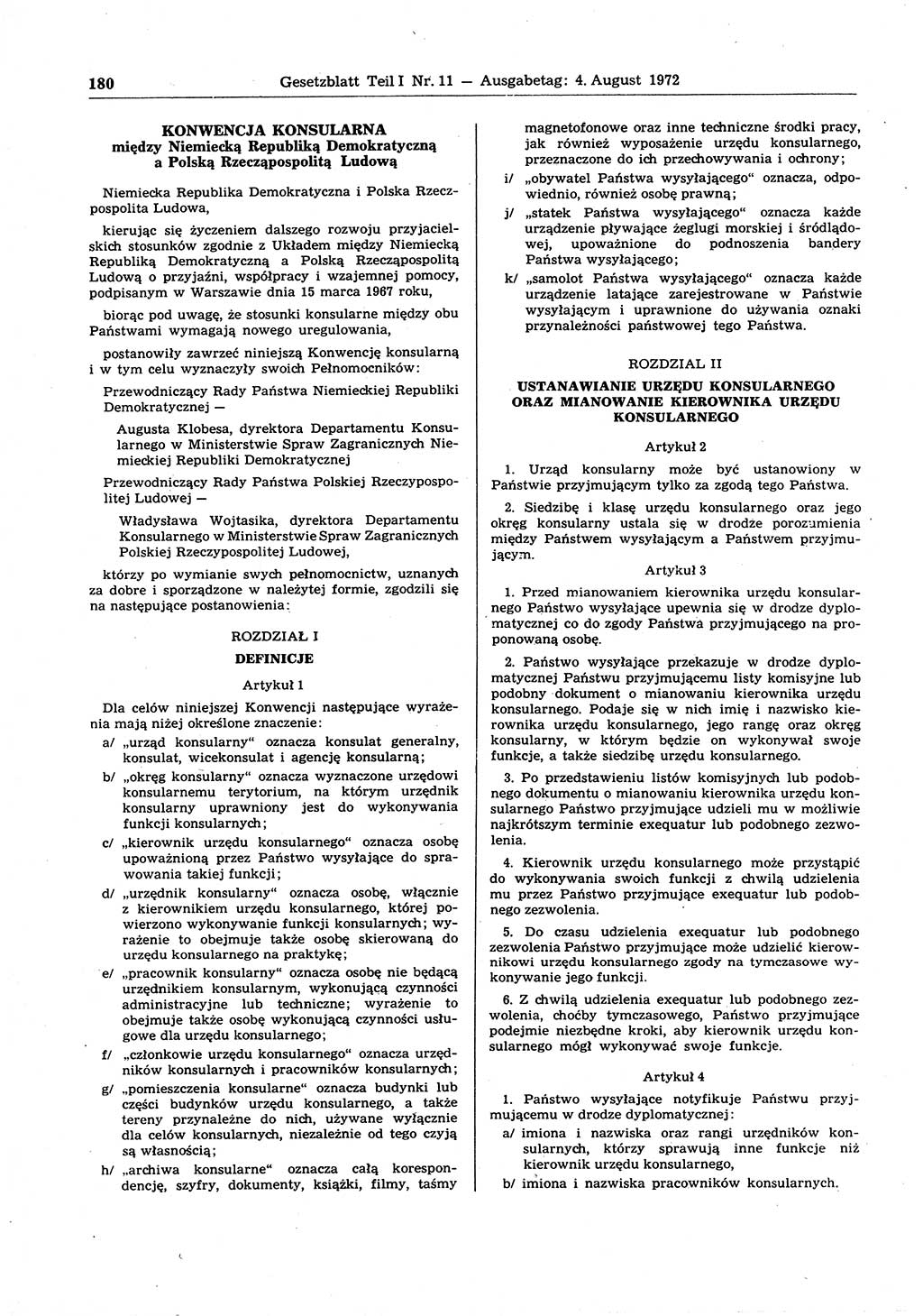 Gesetzblatt (GBl.) der Deutschen Demokratischen Republik (DDR) Teil Ⅰ 1972, Seite 180 (GBl. DDR Ⅰ 1972, S. 180)