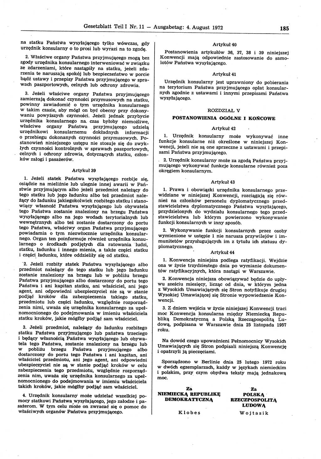 Gesetzblatt (GBl.) der Deutschen Demokratischen Republik (DDR) Teil Ⅰ 1972, Seite 185 (GBl. DDR Ⅰ 1972, S. 185)