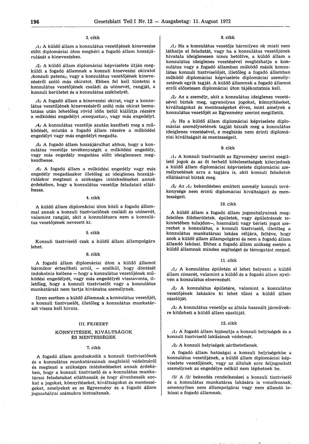 Gesetzblatt (GBl.) der Deutschen Demokratischen Republik (DDR) Teil Ⅰ 1972, Seite 196 (GBl. DDR Ⅰ 1972, S. 196)