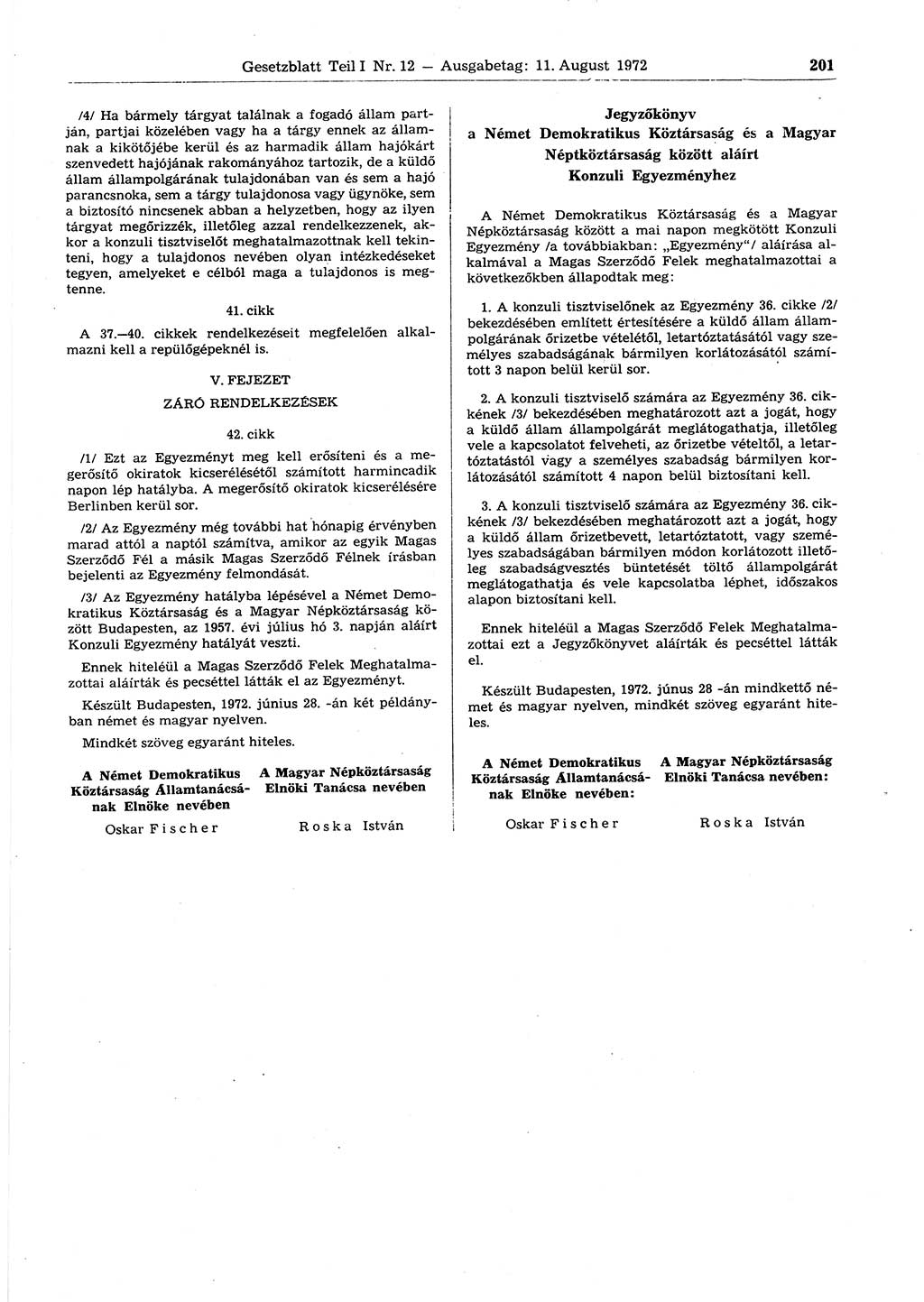 Gesetzblatt (GBl.) der Deutschen Demokratischen Republik (DDR) Teil Ⅰ 1972, Seite 201 (GBl. DDR Ⅰ 1972, S. 201)