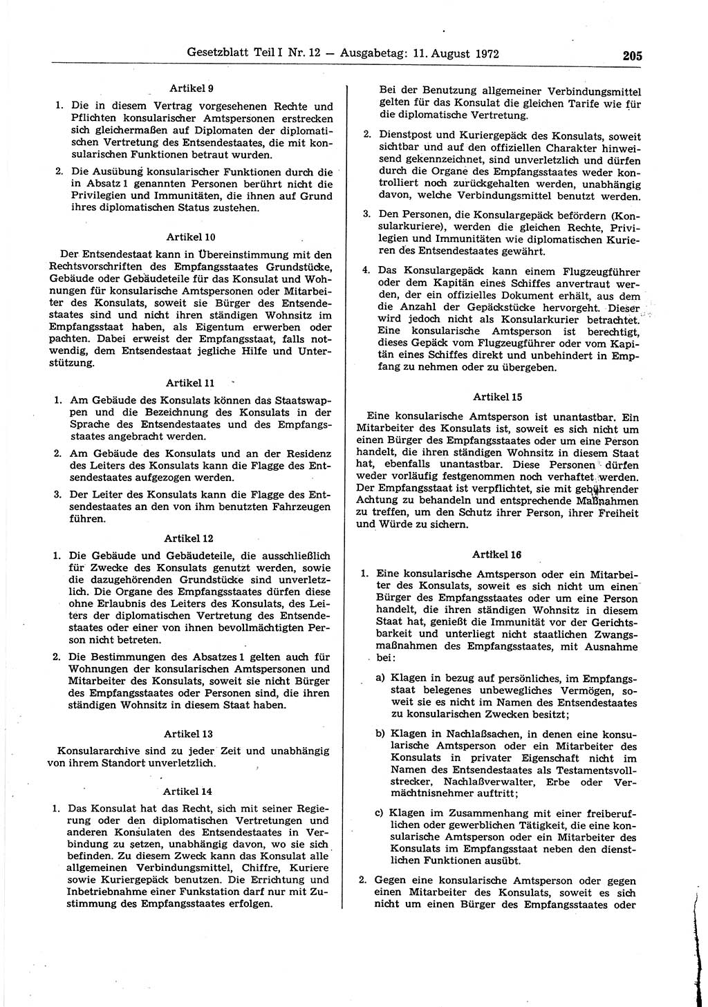 Gesetzblatt (GBl.) der Deutschen Demokratischen Republik (DDR) Teil Ⅰ 1972, Seite 205 (GBl. DDR Ⅰ 1972, S. 205)