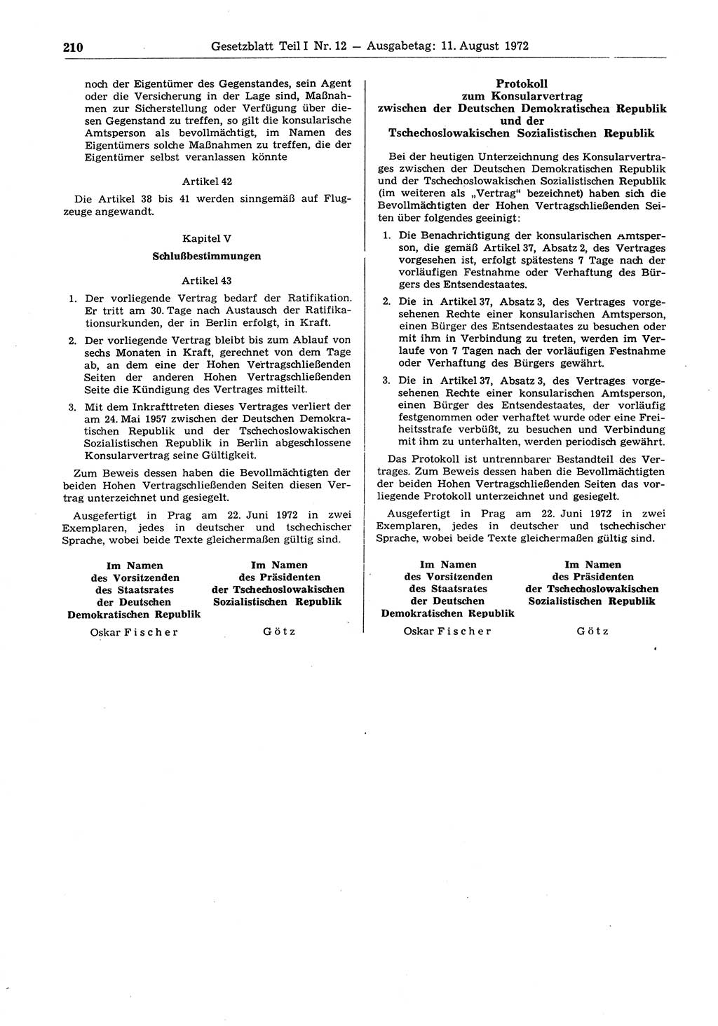 Gesetzblatt (GBl.) der Deutschen Demokratischen Republik (DDR) Teil Ⅰ 1972, Seite 210 (GBl. DDR Ⅰ 1972, S. 210)