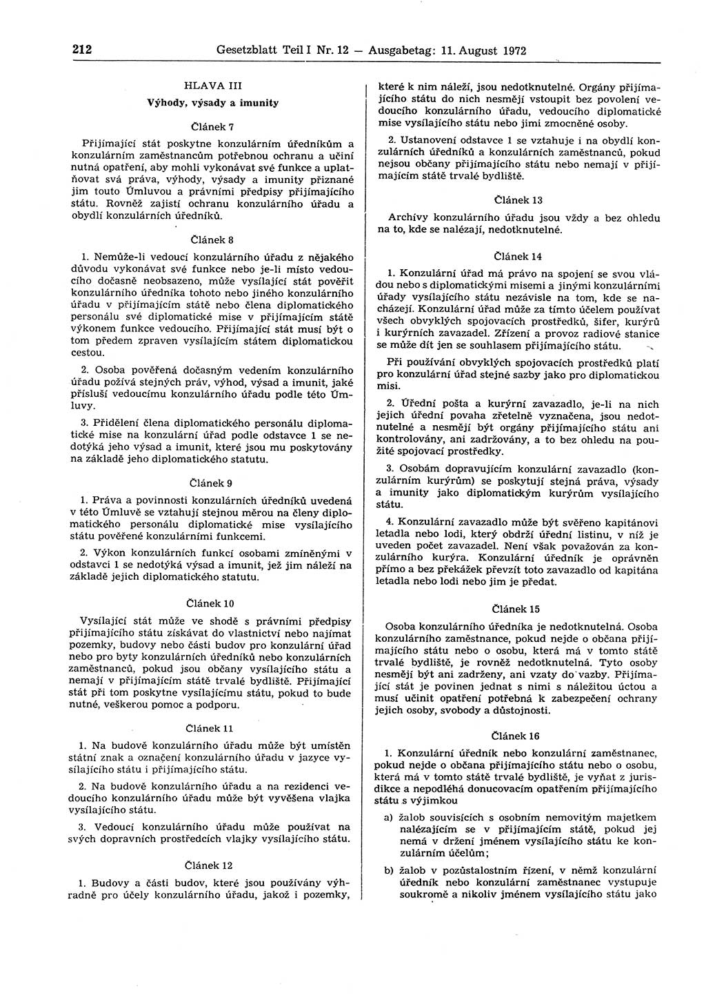 Gesetzblatt (GBl.) der Deutschen Demokratischen Republik (DDR) Teil Ⅰ 1972, Seite 212 (GBl. DDR Ⅰ 1972, S. 212)