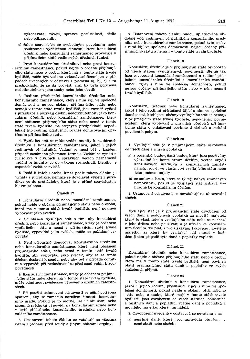 Gesetzblatt (GBl.) der Deutschen Demokratischen Republik (DDR) Teil Ⅰ 1972, Seite 213 (GBl. DDR Ⅰ 1972, S. 213)