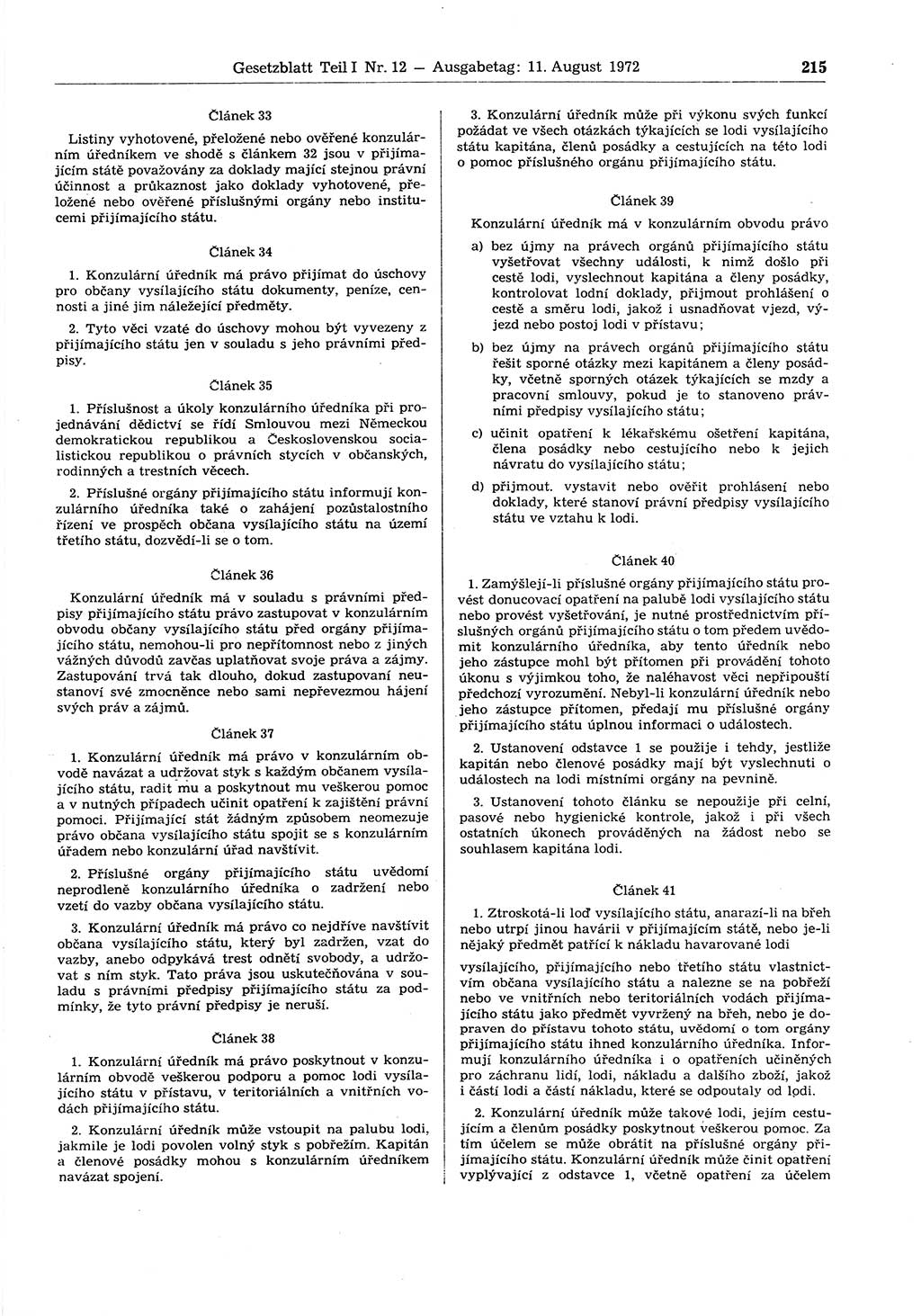 Gesetzblatt (GBl.) der Deutschen Demokratischen Republik (DDR) Teil Ⅰ 1972, Seite 215 (GBl. DDR Ⅰ 1972, S. 215)