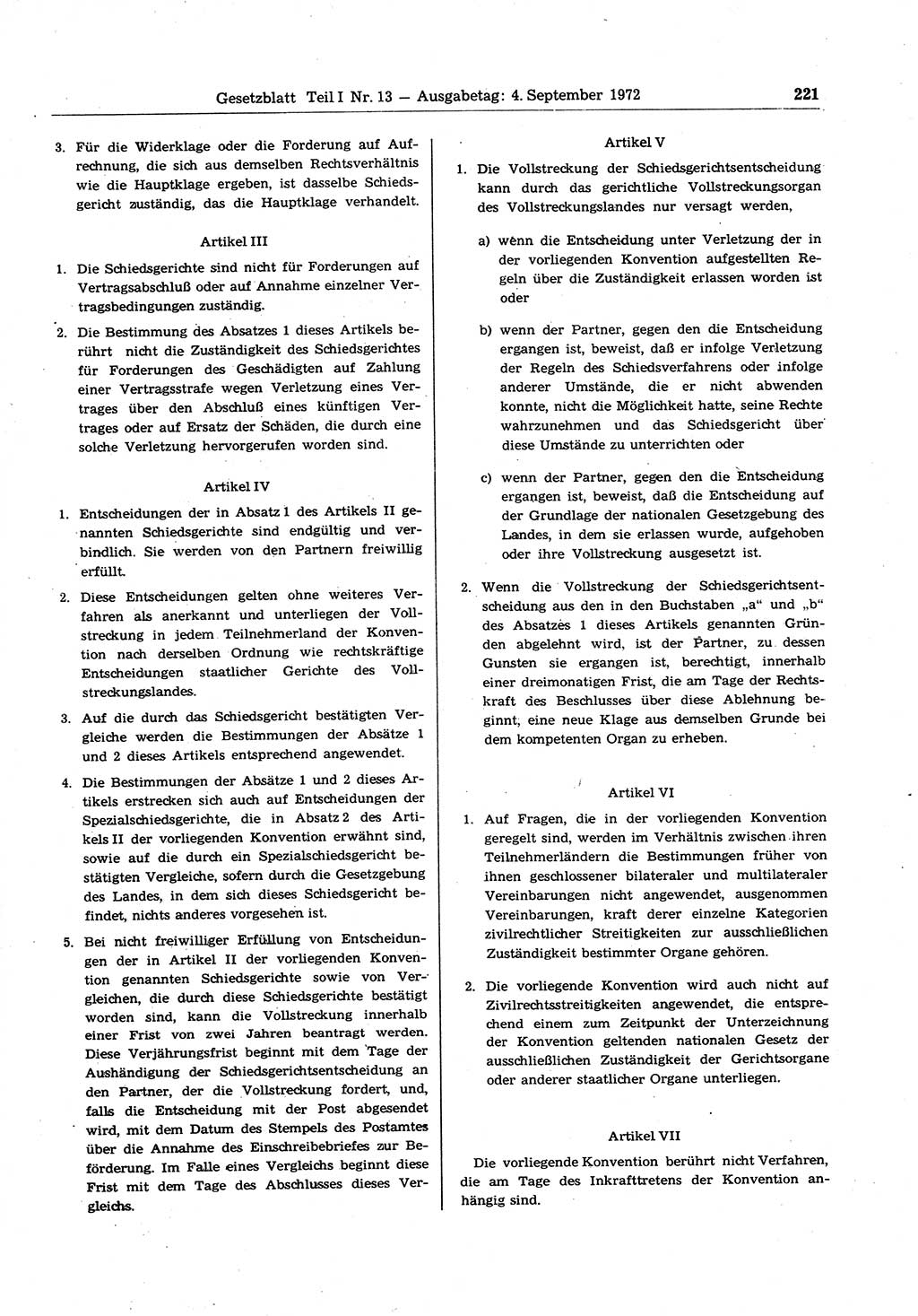 Gesetzblatt (GBl.) der Deutschen Demokratischen Republik (DDR) Teil Ⅰ 1972, Seite 221 (GBl. DDR Ⅰ 1972, S. 221)