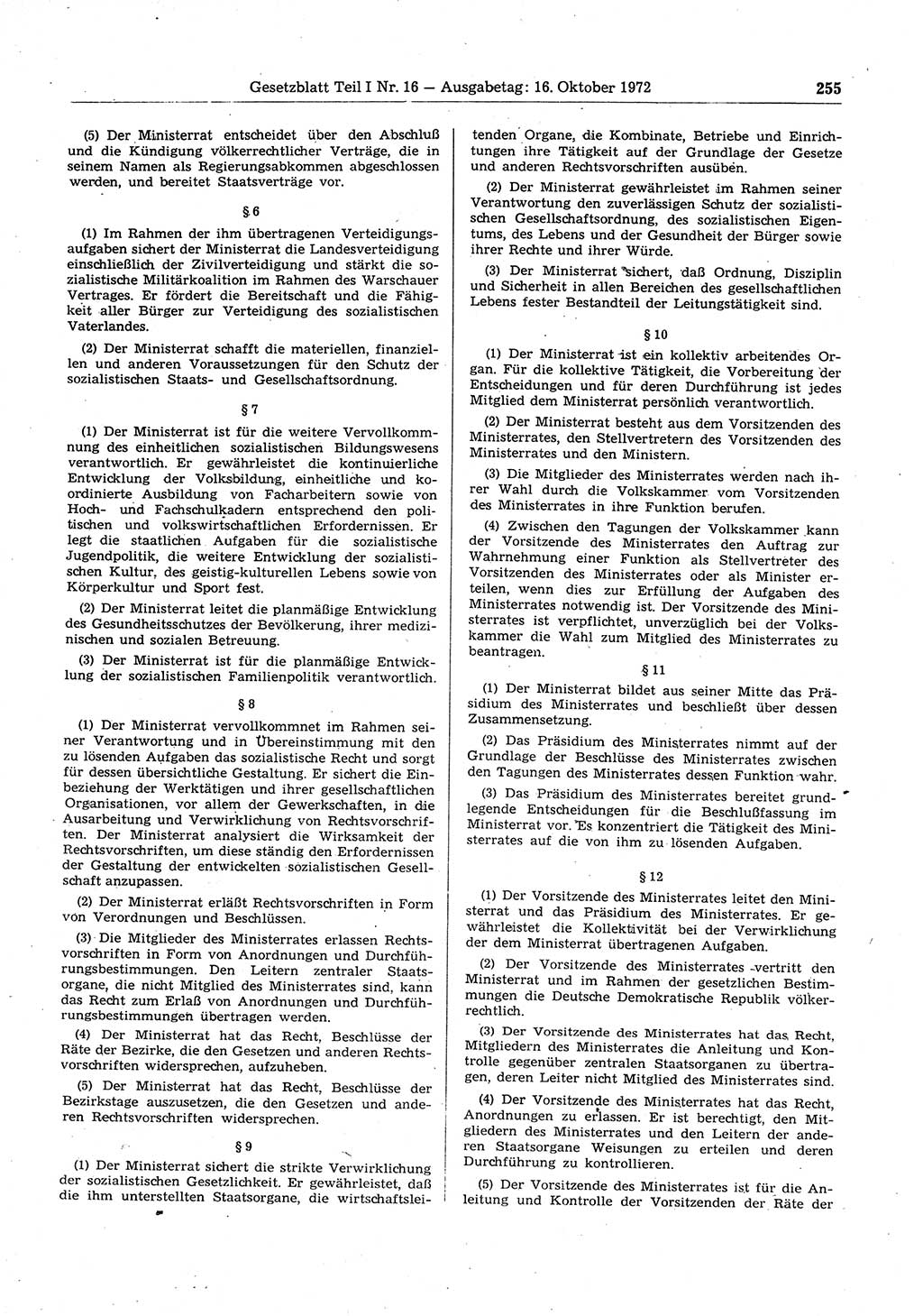 Gesetzblatt (GBl.) der Deutschen Demokratischen Republik (DDR) Teil Ⅰ 1972, Seite 255 (GBl. DDR Ⅰ 1972, S. 255)