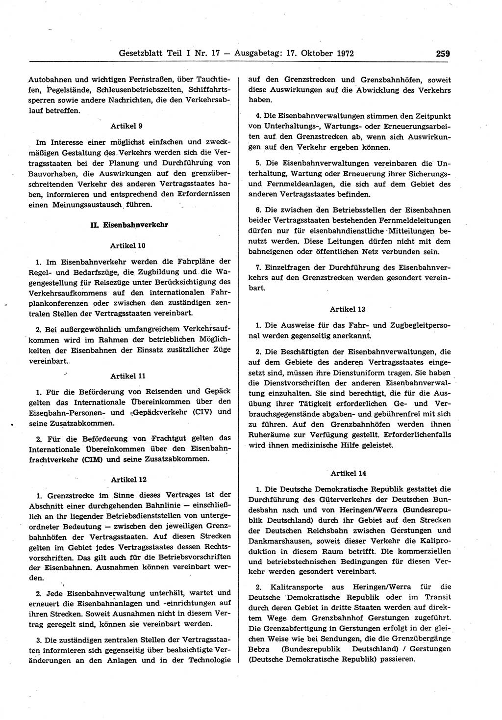 Gesetzblatt (GBl.) der Deutschen Demokratischen Republik (DDR) Teil Ⅰ 1972, Seite 259 (GBl. DDR Ⅰ 1972, S. 259)