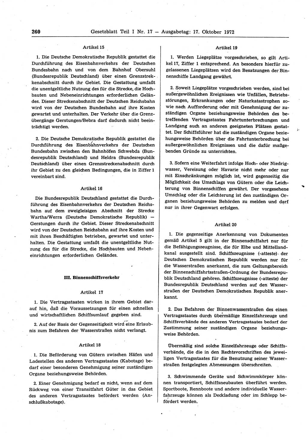 Gesetzblatt (GBl.) der Deutschen Demokratischen Republik (DDR) Teil Ⅰ 1972, Seite 260 (GBl. DDR Ⅰ 1972, S. 260)
