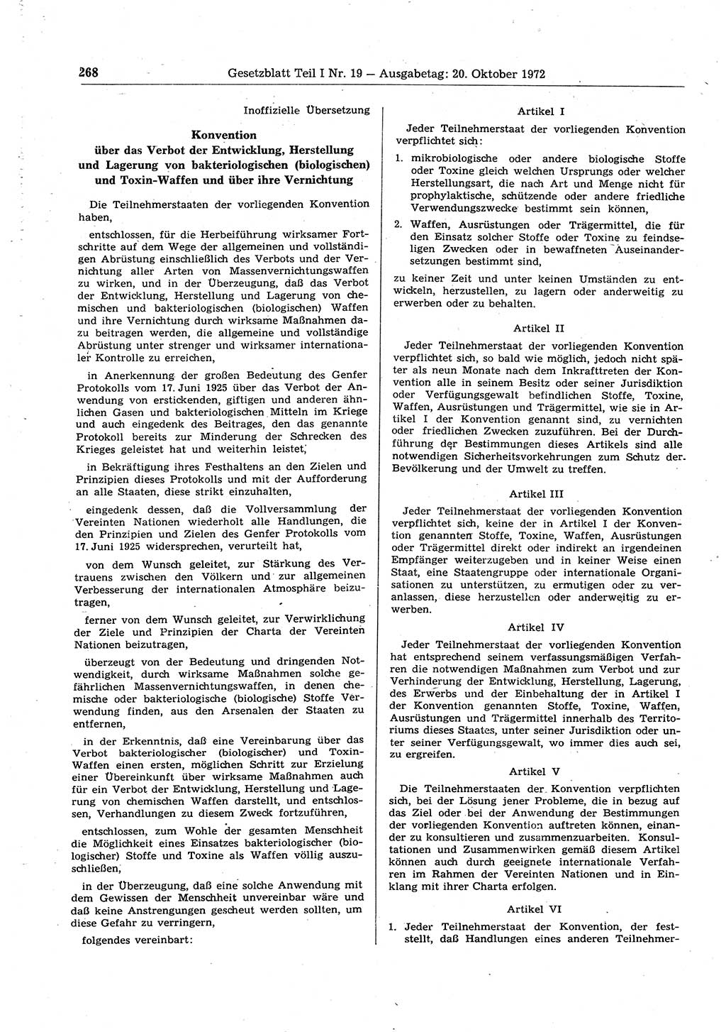 Gesetzblatt (GBl.) der Deutschen Demokratischen Republik (DDR) Teil Ⅰ 1972, Seite 268 (GBl. DDR Ⅰ 1972, S. 268)
